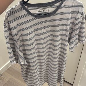 Eddie Bauer Navy and White Striped Men's Tee
